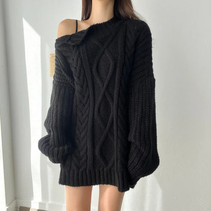 Slash Collar Knitted Pullover - INTOHYPEZONE