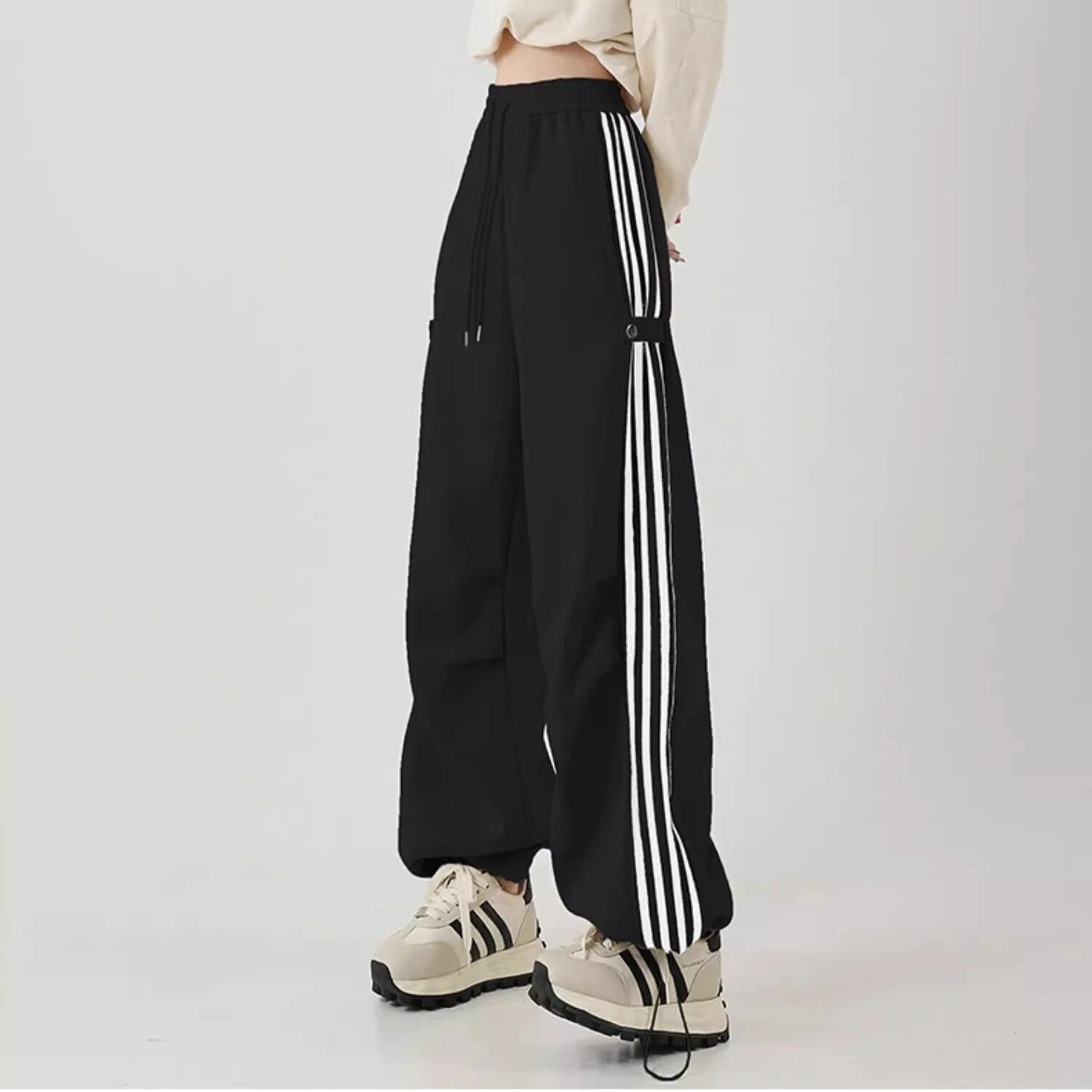 Striped High Waist Drawstring Loose Fit Pants - INTOHYPEZONE