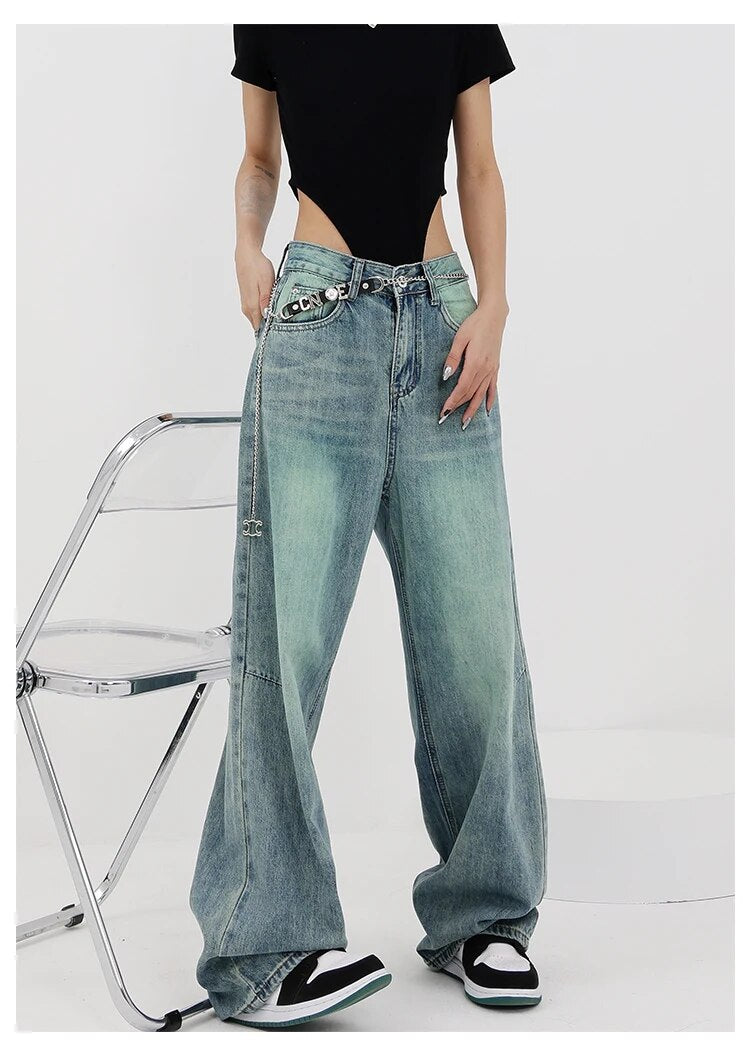 Tie Dye High Waist Straight Jeans Pants - INTOHYPEZONE