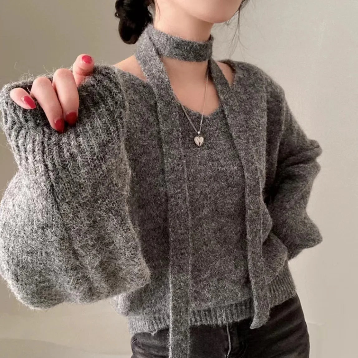 V Neck Off Shoulder Sweater - INTOHYPEZONE