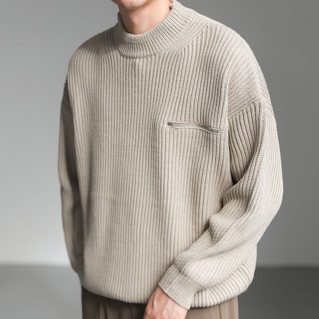 Stand Collar Zipper Knitted Sweater - INTOHYPEZONE