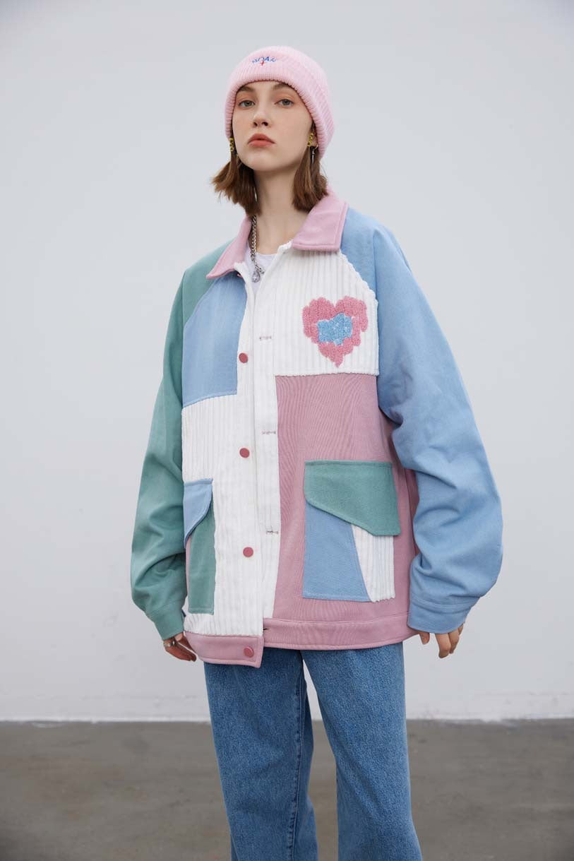 Color Block Vintage Collared Jacket - INTOHYPEZONE