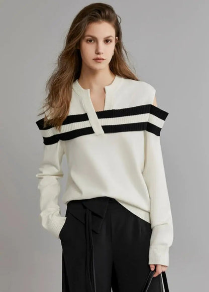 Loose Fit Striped Print Knitwear Top - INTOHYPEZONE