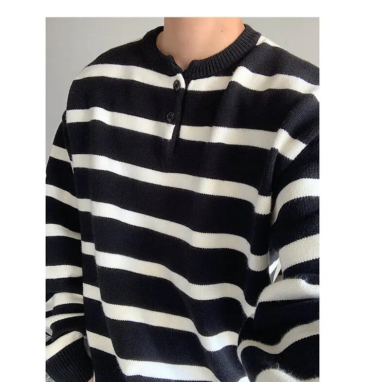 Stripe Round Neck Pullover Sweater - INTOHYPEZONE