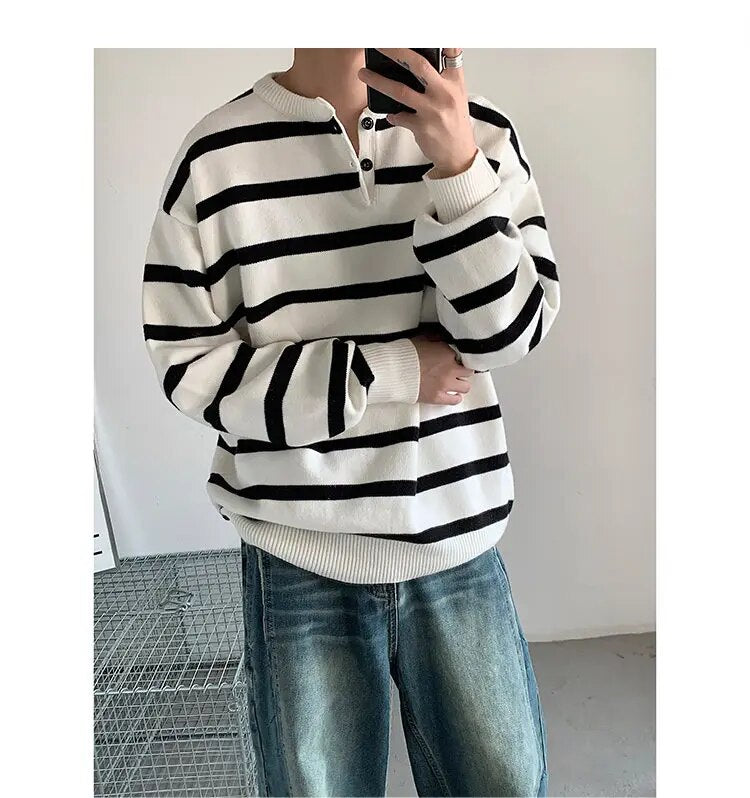 Stripe Round Neck Pullover Sweater - INTOHYPEZONE