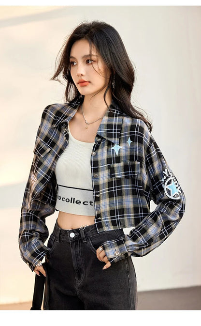 Turn-down Collar Long Sleeve Plaid Shirts - INTOHYPEZONE