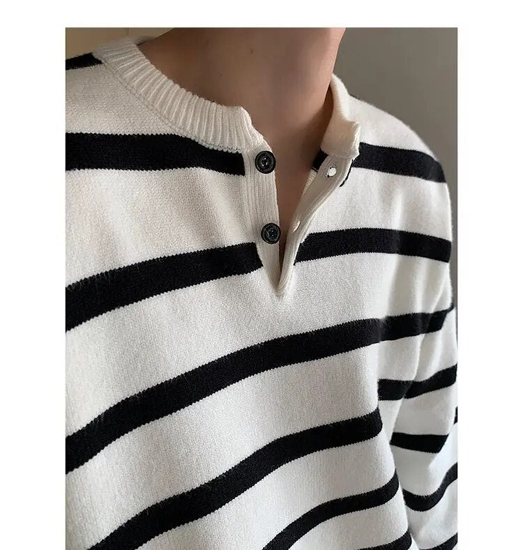 Stripe Round Neck Pullover Sweater - INTOHYPEZONE