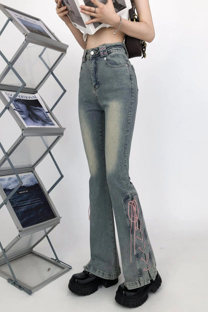 Lace-up High Waist Slim Fit Jeans Pants - INTOHYPEZONE
