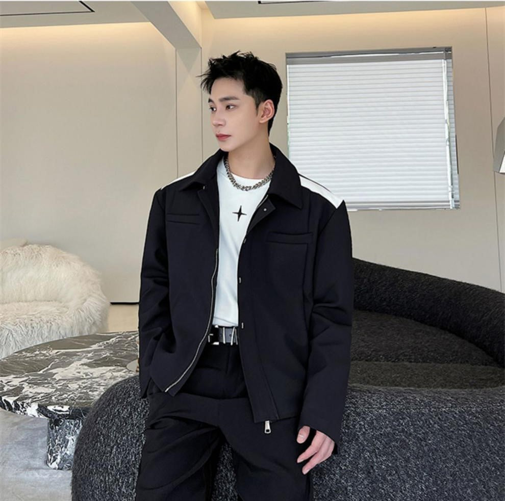 Black White Contrast Color Casual Jacket - INTOHYPEZONE