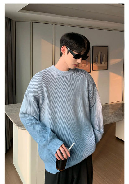 Gradient Color Round Neck Sweater - INTOHYPEZONE