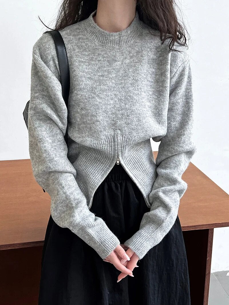 O-Neck Zipper Long Sleeved Sweater - INOTHYPEZONE