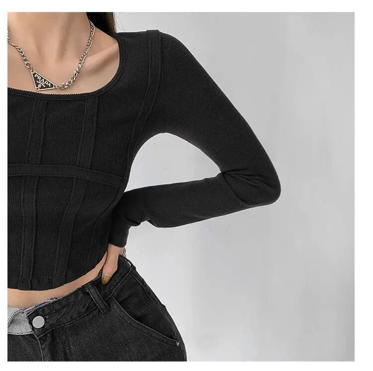 Vintage Long Sleeve Cropped Top - INTOHYPEZONE