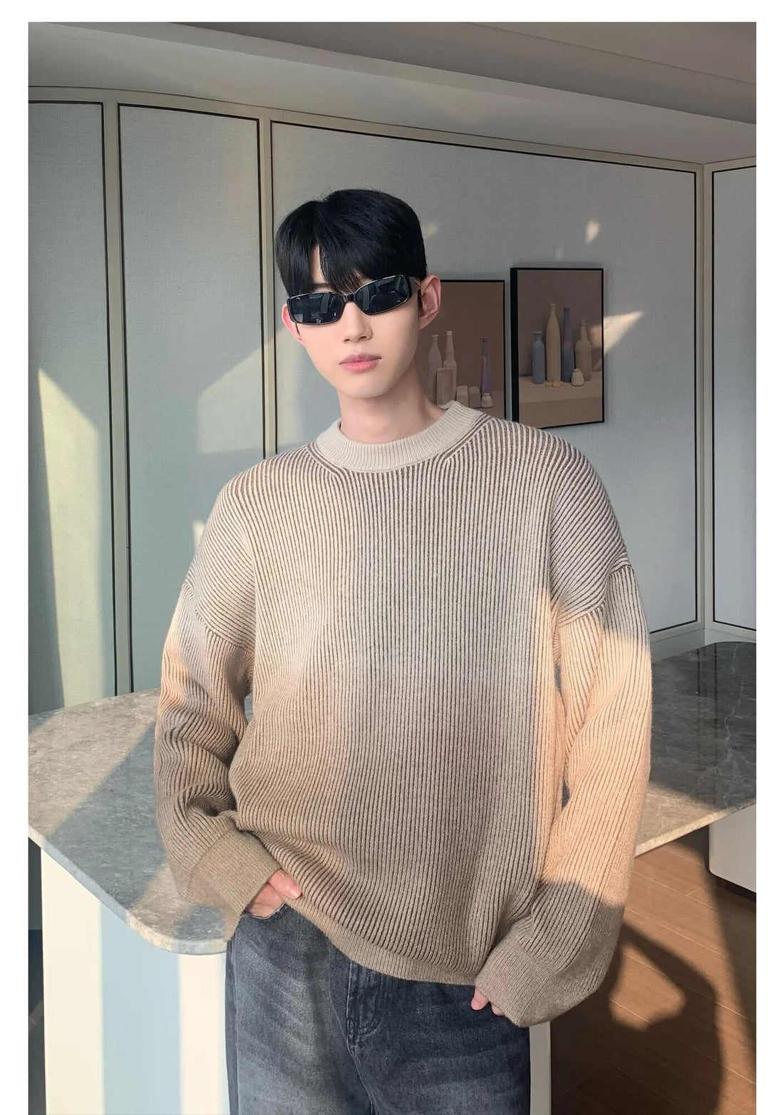 Gradient Color Round Neck Sweater - INTOHYPEZONE