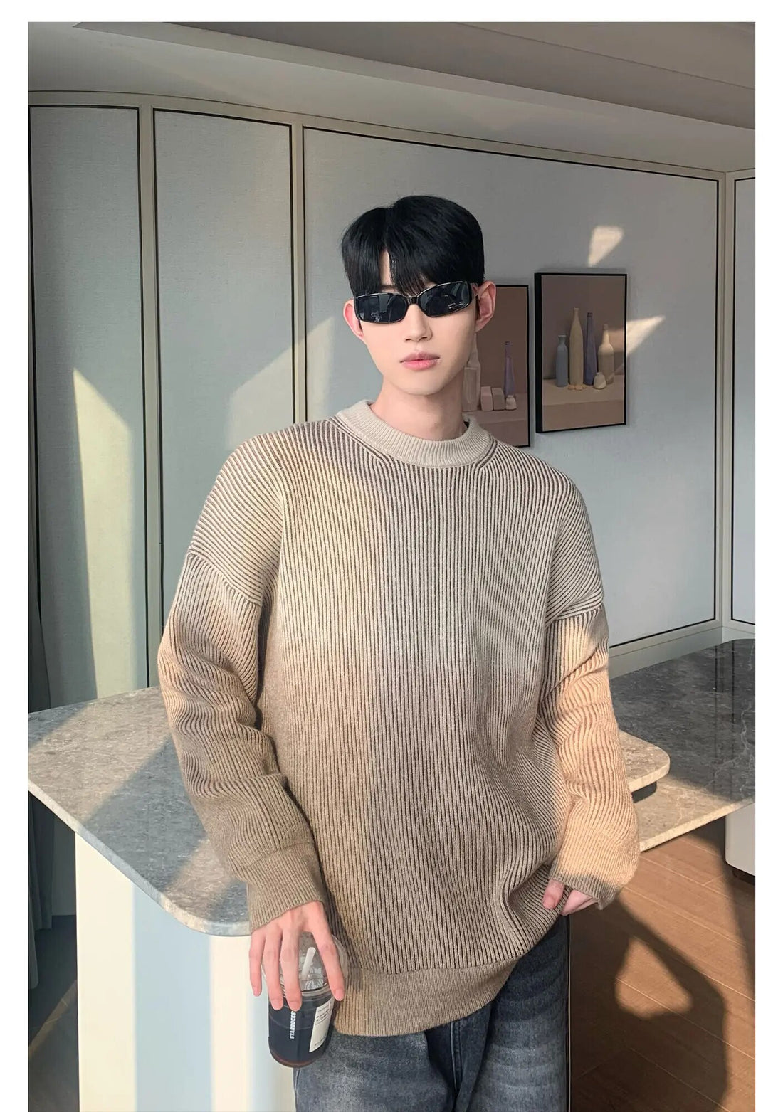 Gradient Color Round Neck Sweater - INTOHYPEZONE