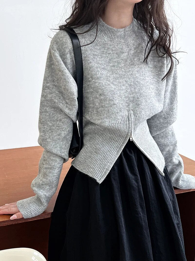 O-Neck Zipper Long Sleeved Sweater - INOTHYPEZONE