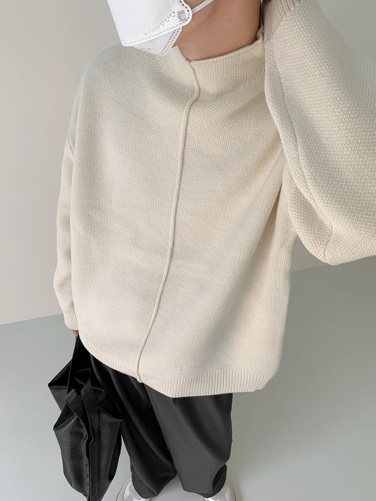 Mock Neck Pleated Pullover Sweater - INTOHYPEZONE