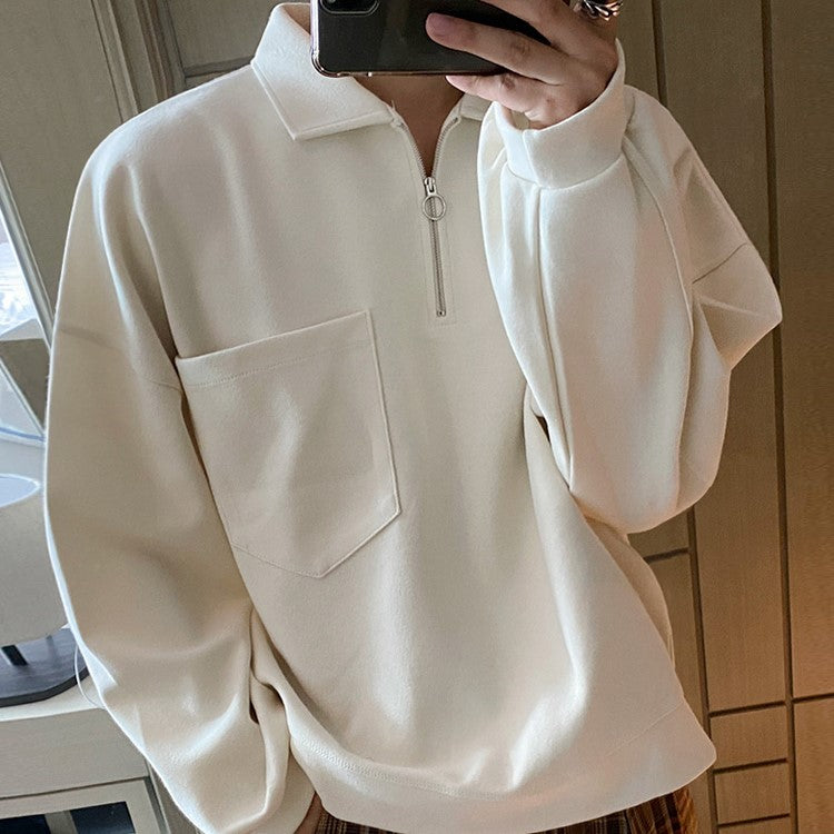 Lapel Oversized Long Sleeve Sweatshirt - INTOHYPEZONE