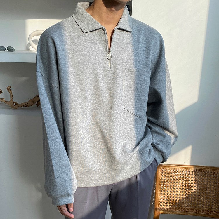 Lapel Oversized Long Sleeve Sweatshirt - INTOHYPEZONE