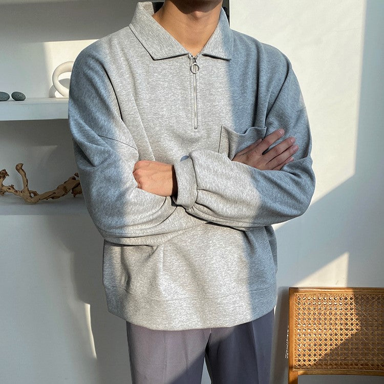 Lapel Oversized Long Sleeve Sweatshirt - INTOHYPEZONE