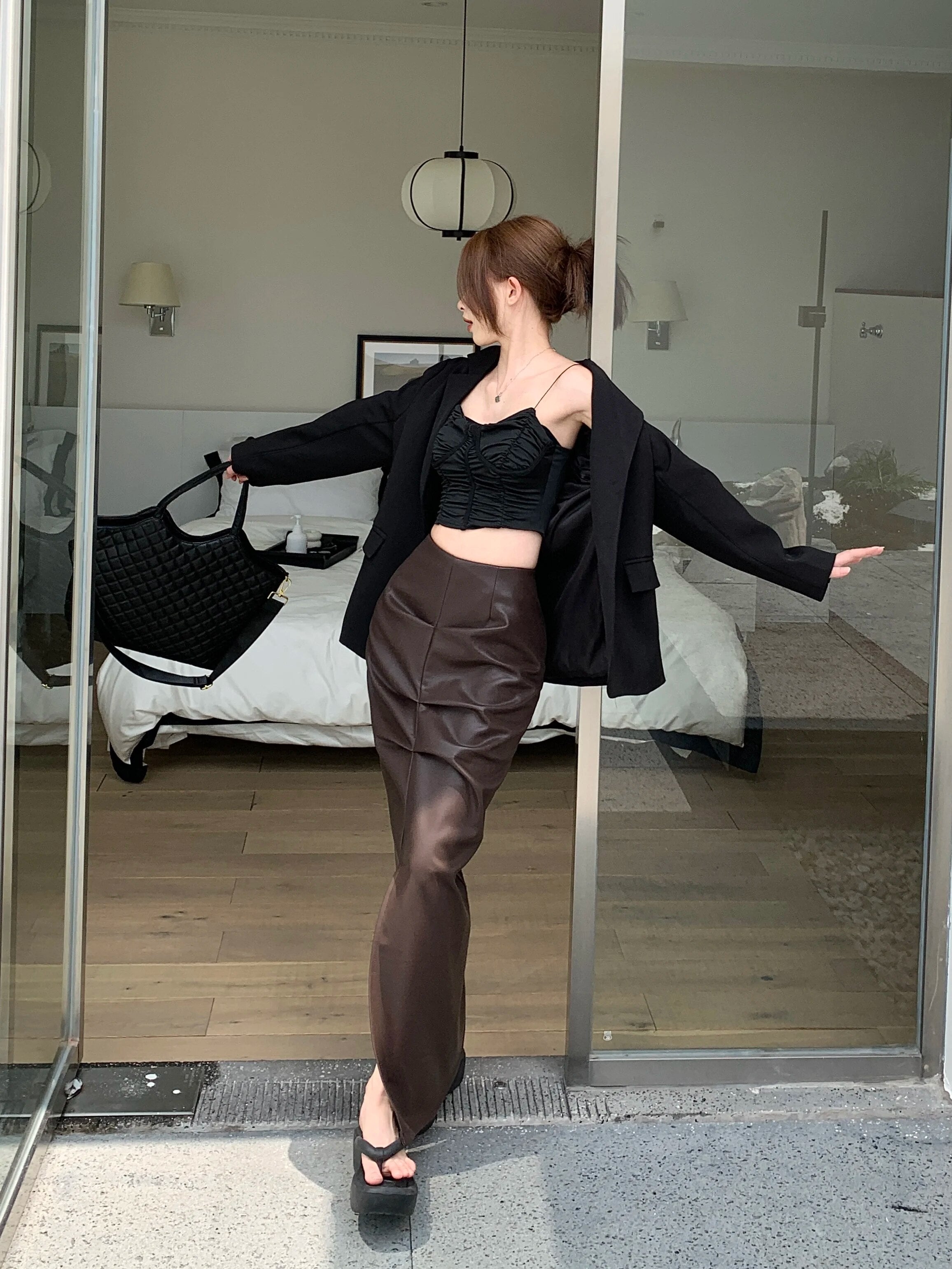 Leather Mid Long Skirts - INTOHYPEZONE
