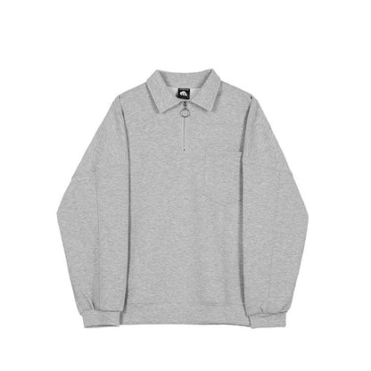 Lapel Oversized Long Sleeve Sweatshirt - INTOHYPEZONE