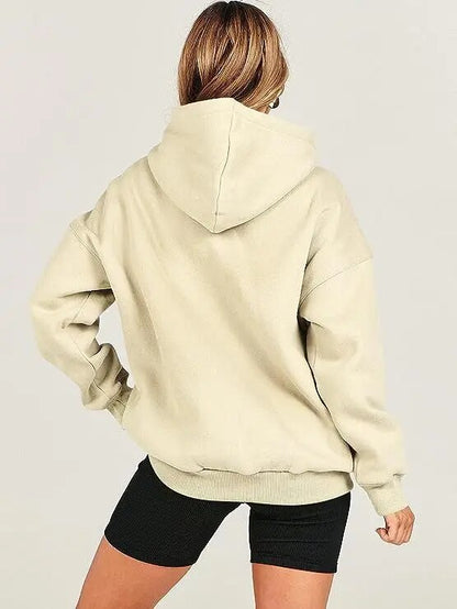 Solid Color Long Sleeve Hooded Sweatshirt - INTOHYPEZONE