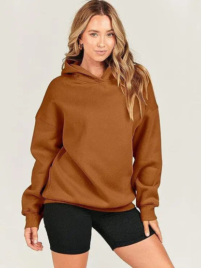 Solid Color Long Sleeve Hooded Sweatshirt - INTOHYPEZONE