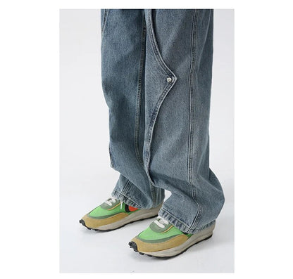 Structure Spliced Straight Denim Pants - INTOHYPEZONE