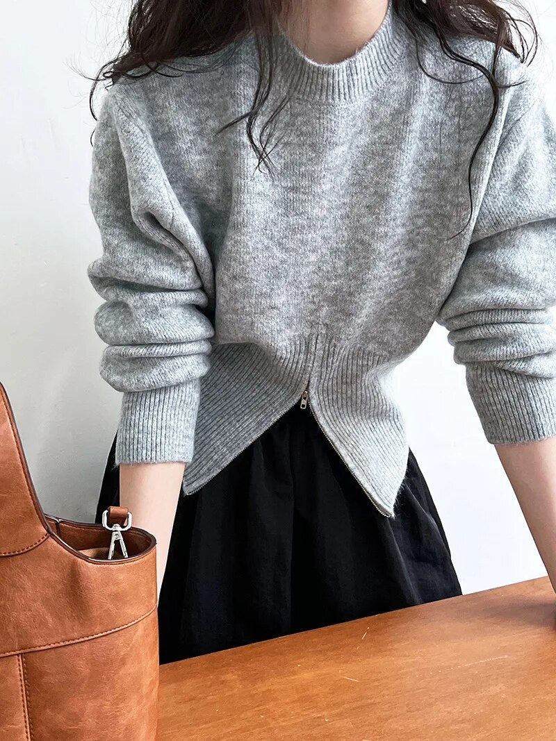 O-Neck Zipper Long Sleeved Sweater - INOTHYPEZONE