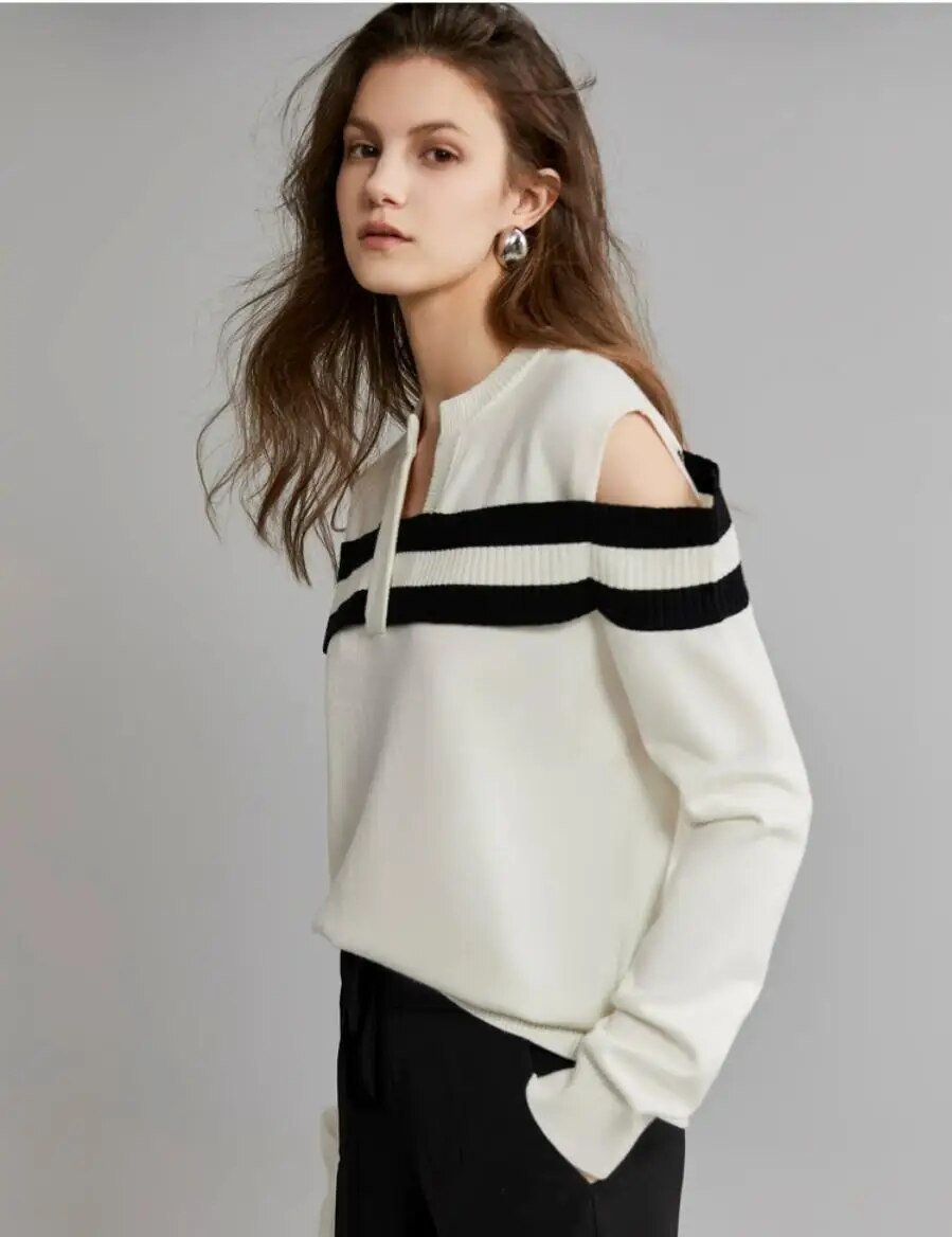 Loose Fit Striped Print Knitwear Top - INTOHYPEZONE