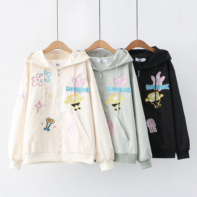 Sweet Print Drawstring Hooded Sweatshirts - INTOHYPEZONE