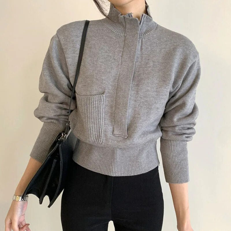 Zipper Woolen Slim Waist Sweater - INTOHYPEZONE