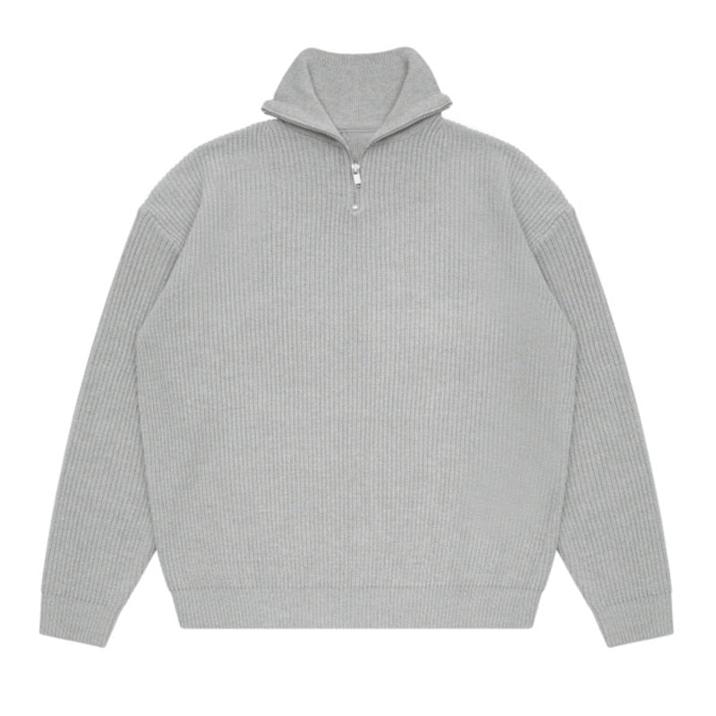 ZIPPER COLLAR KNITTED PULLOVER - INTOHYPEZONE