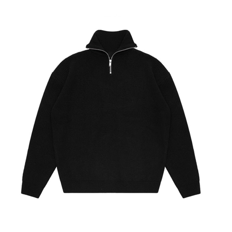 ZIPPER COLLAR KNITTED PULLOVER - INTOHYPEZONE