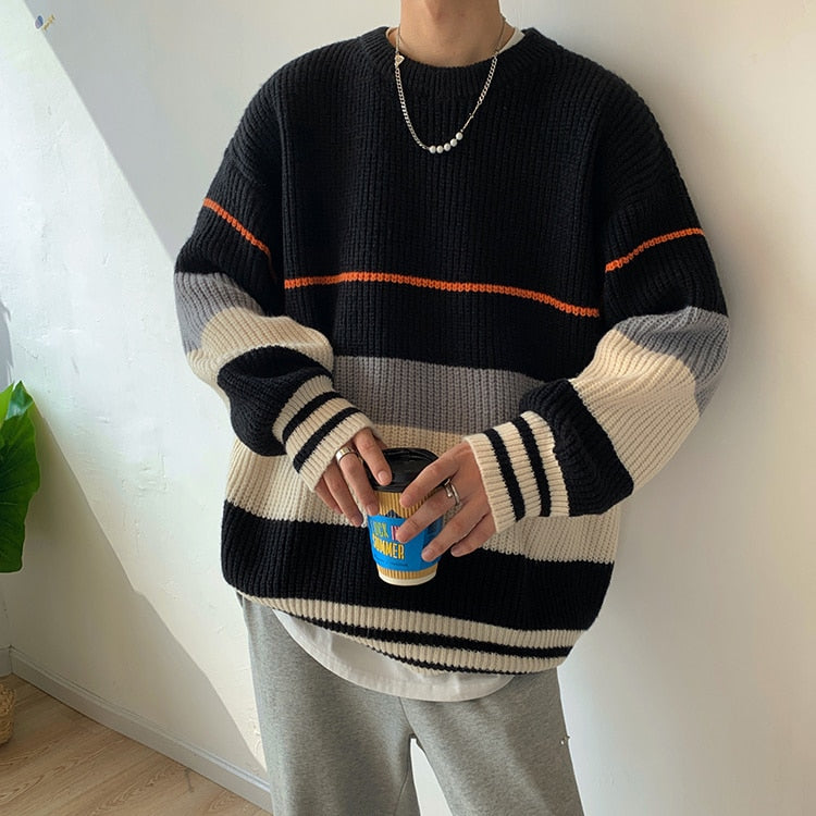 LOOSE STRIPED KNITTED SWEATER - INTOHYPEZONE