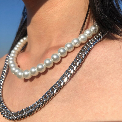 DOUBLE PEARL CHAIN NECKLACE - INTOHYPEZONE