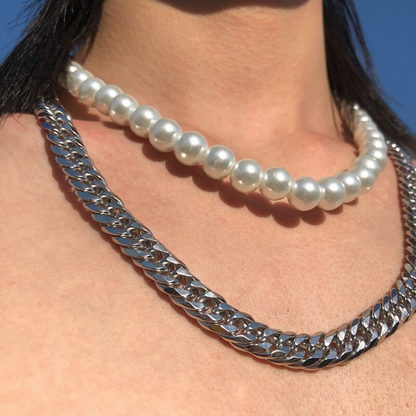 DOUBLE PEARL CHAIN NECKLACE - INTOHYPEZONE