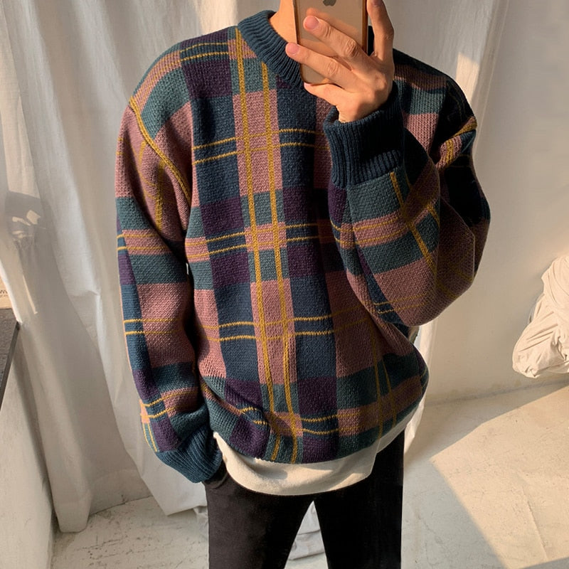 KNITTED PLAID SWEATER - INTOHYPEZONE