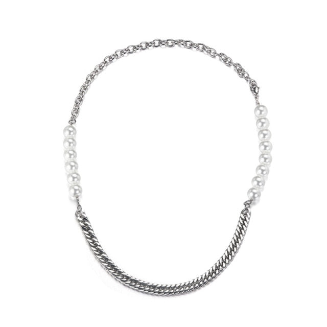 HALF PEARL CHAIN NECKLACE - INTOHYPEZONE