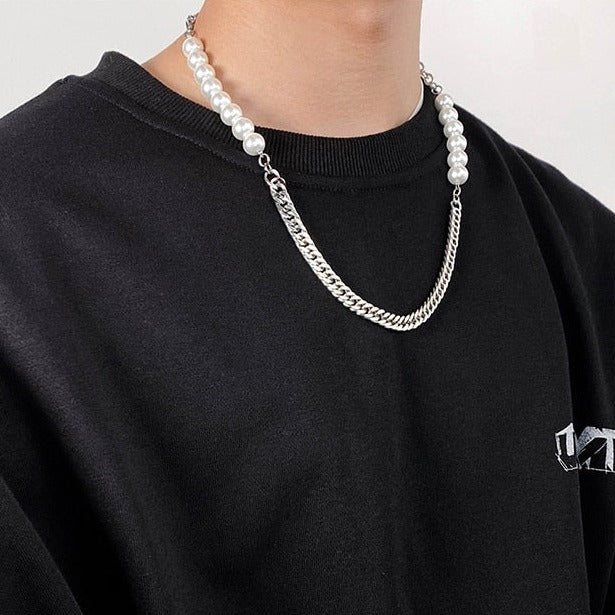 HALF PEARL CHAIN NECKLACE - INTOHYPEZONE