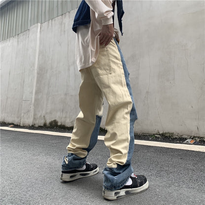 RIPPED PATCHWORK DENIM PANTS - INTOHYPEZONE