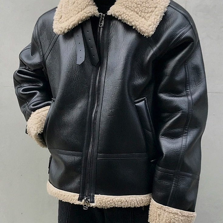 FAUX SHEARLING LEATHER JACKET - INTOHYPEZONE