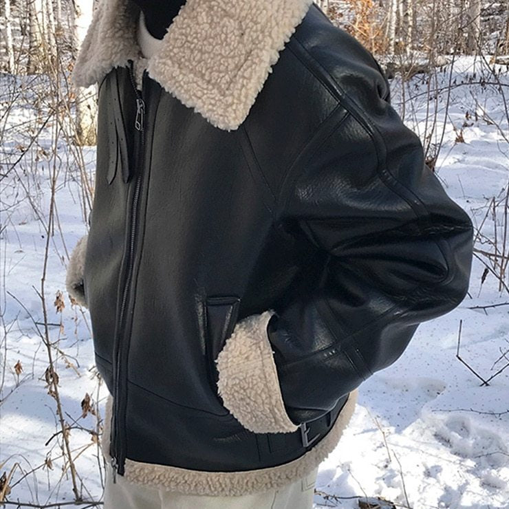 FAUX SHEARLING LEATHER JACKET - INTOHYPEZONE