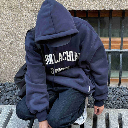 NAVY BLUE LETTER PRINT HOODIE - INTOHYPEZONE