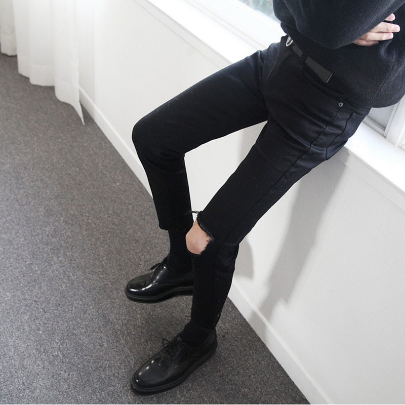 RIPPED ANKLE LENGTH SLIM FIT PANTS - INTOHYPEZONE