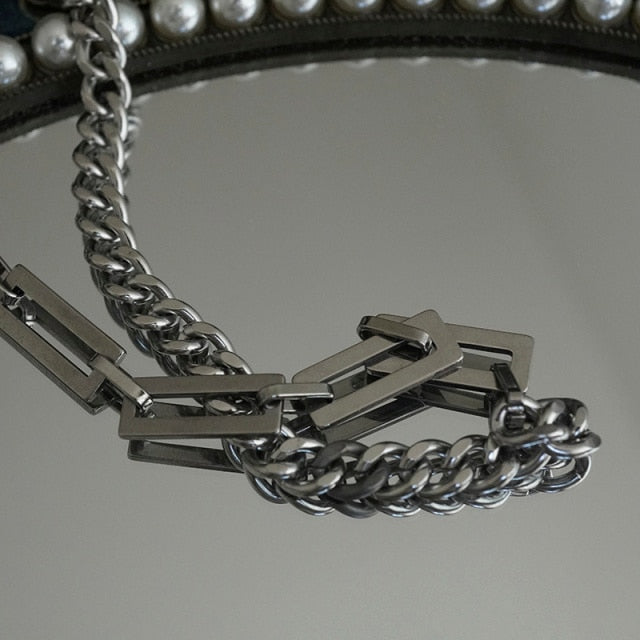 SQUARE MIXED CHAIN NECKLACE - INTOHYPEZONE